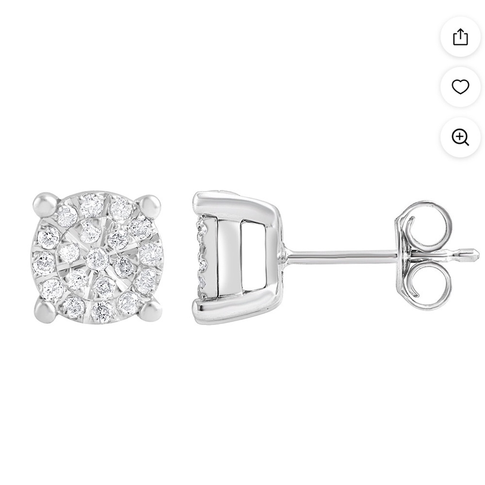 Brilliance Women’s 1/3 Carat Diamond Sterling Silver Cluster Stud Earrings New